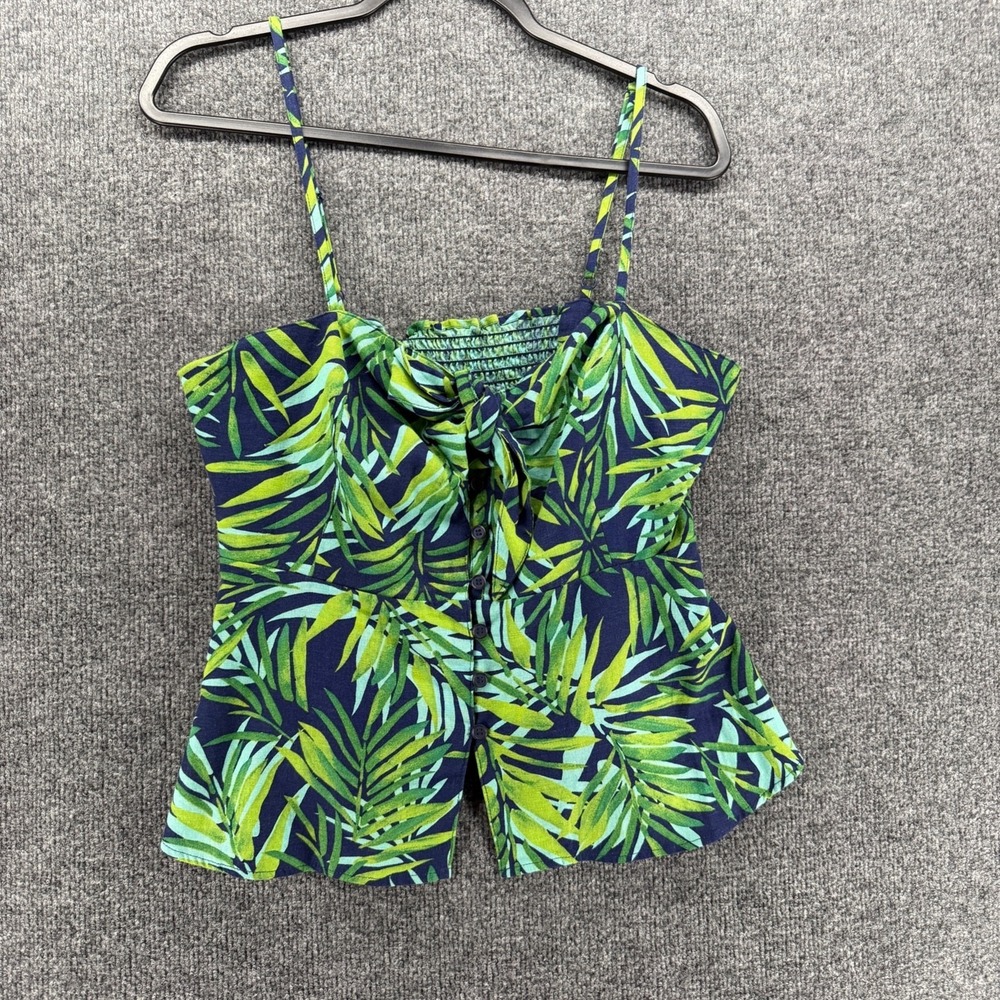Sofia Vergara Top Womens M Linen Island Print Button Up Peplum Tropical Vacation